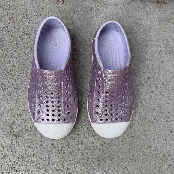NATIVE Jefferson Purple Bling Shoes Girls 10 C10 Glitter Slip On Natives Sneaker - Picture 7 of 8